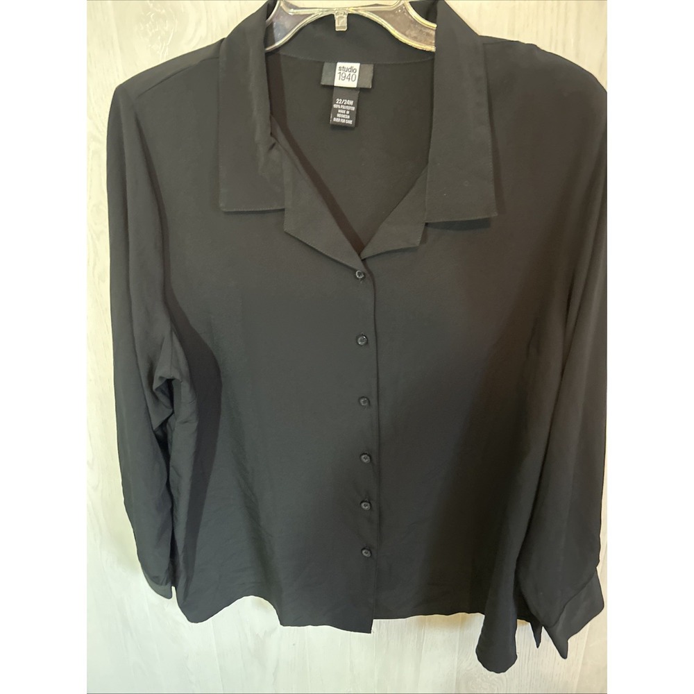 Vintage Studio 1940 Basic Black 22W Button Front Blouse Top